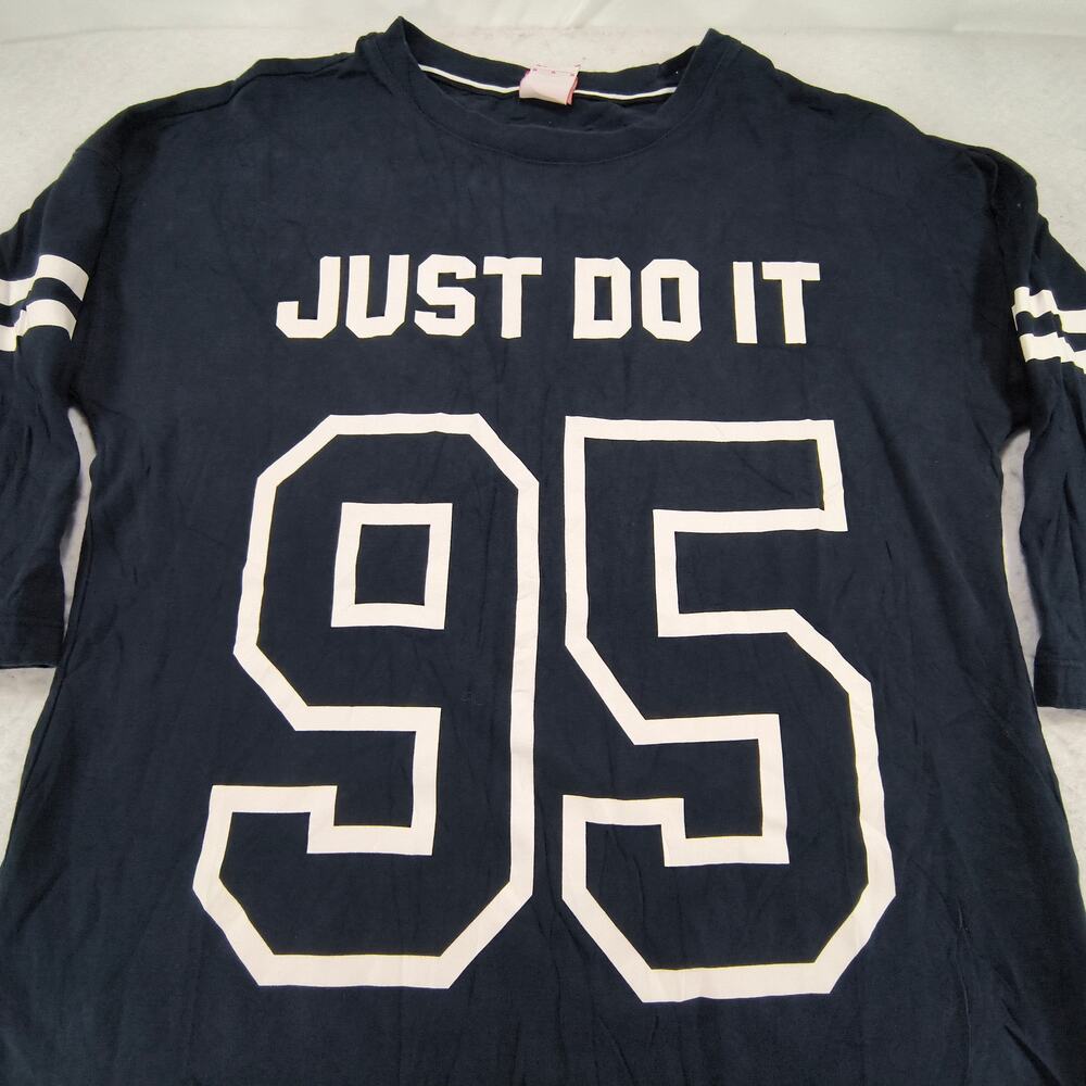 Nike Just Do It Casual Crew Neck Long Sleeve Shirt Mens Size M Black White